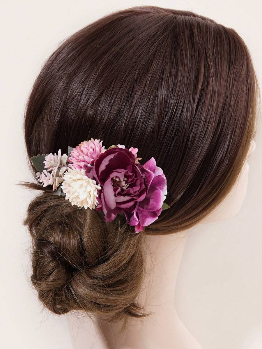 Cô dâu Seaside Resort Vải mô phỏng hoa hồng Lược chải tóc thời trang đội đầu với lược kim loại và phong cách Mori - trắng - Xem 1