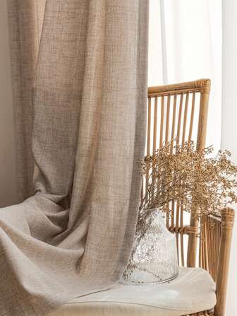 1pc Japanese Style Linen Window Curtain, Simple Design, Living Room Bedroom Decor, Wooden Style, Semi-Transparent And Linen Material, Fresh Airy Window Screen Curtain