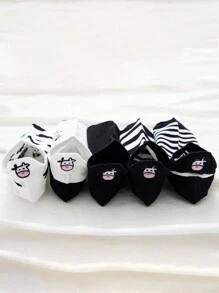 5雙女士素色奶牛刺繡休閒短襪適用於日常 - 彩色 - 查看 2