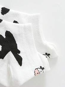 5雙女士素色奶牛刺繡休閒短襪適用於日常 - 彩色 - 查看 5