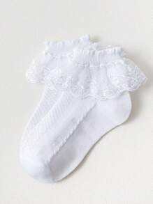 6pairs Tween Girls' Lace Trim Dance Socks School Parties - Multicolor - View 2