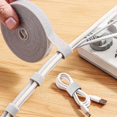 3米/5米/10米電纜管理掛鉤和環形綁帶，用於桌面上固定電腦線和電纜