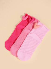 3 双女孩可爱心形网状针织袜，适合日常穿着 - 彩色 - 查看 5
