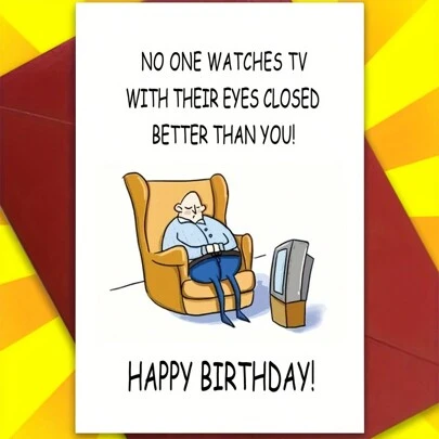 1 张，男士趣味生日贺卡，给爸爸、丈夫、爷爷的趣味生日贺卡，闭眼看电视贺卡，小型企业用品，感谢卡，生日礼物，卡片，不寻常物品，礼品卡，圣诞节