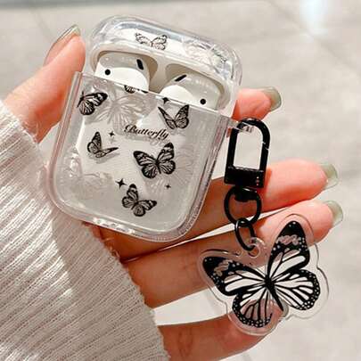 TPU黑白蝴蝶防震耳机保护套（1个）黑色蝴蝶TPU防震耳机保护套，兼容苹果机型，春季礼品盒