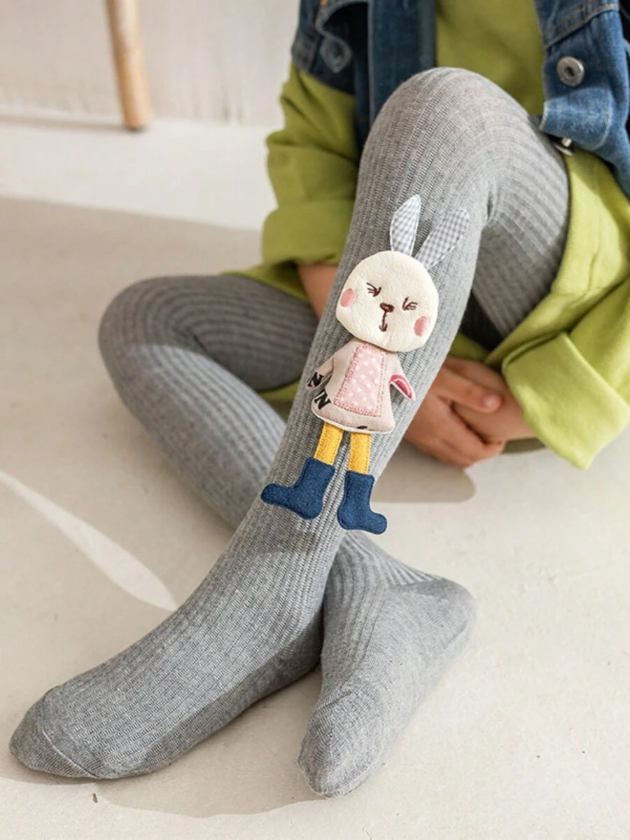 1 đôi Hoạt hình Sang trọng Búp bê Màu thuần Trẻ em Quần tất - Xám - Xem 1