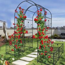 Merax Metal Garden Arch With Two Plant Stands 79.5'' Wide X 86.6'' High Climbing Plants Support Rose Arch Outdoor Black - Black - View 1