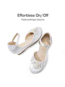 Girls Dress Shoes Toddler Little Big Girls Heels Low Wedge Pumps Hook-And-Loop Straps With Pearls Rhinestone For Flower Girl Princess Wedding Party,The Low Wedge Heel Is Set On A Slip-Resistant Outsole That Allows For Greater Stability And Balance. - trắng - Xem 6