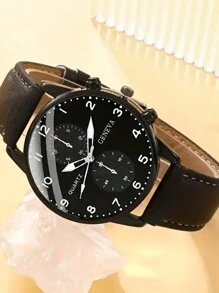 1pc Boys' Digital Leather Student Sports Watch - Black - View 4