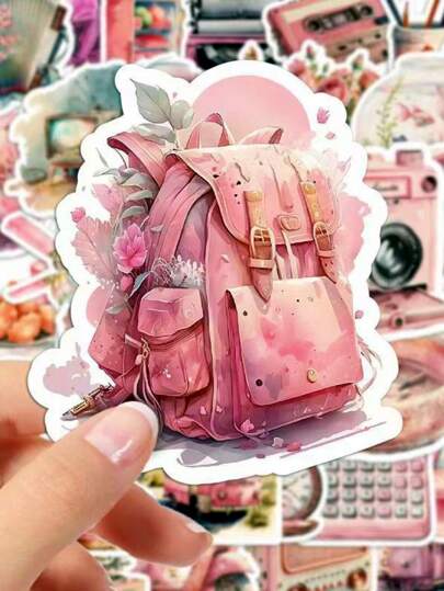 63 Peças/pacote Adesivos Vintage Rosa, Adesivos Decorativos Diy Para Capinhas De Celular, Malas, Laptops, Adesivos Auto-adesivos De Graffiti À Prova D'água