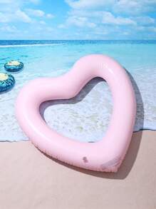 1pc Inflatable Red Heart Shaped Extra Large Thickened Pvc Swimming Ring For Adults Pool Float - Pink - View 3