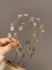 Boho風格2入組合金薄髮箍，裝飾玫瑰、珍珠和葉子形狀的飾品，甜美髮飾頭飾