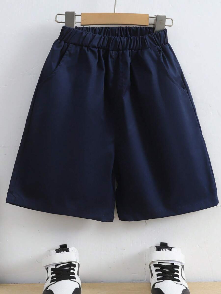1 pieza Short casual de color azul marino para niño preadolescente para el verano - Azul Marino - Ver 1