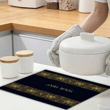 1pc Custom Text Insulated Placemat, Single-Sided Printed Linen With Gold Pattern, Suitable For Table Decoration, Housewarming Gift, Festival Gift - Gold - View 8