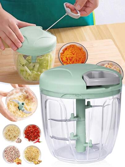 1pc Portable Manual Food Processor, Vegetable Chopper, Garlic Ginger Onion Mincer, Suitable For Vegetables, Fruits, Nuts, Herbs (1 Green)