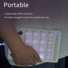 M-Vave Wireless Midi Controller With Built-In Battery, Perfectly Compatible With Mainstream Digital Audio Workstations (Daw), Backlit Silicone Button Design, Silent Pressing And Responsive, 2 Sets Of 8 360-Degree Rotating Encoders, 2 Sets Of 16 Rgb Backlit Drum Pads, Dynamic Sensing And Touch Feedback, 3.5mm Midi Output Interface, Built-In Note Repeat Function - White - View 3