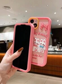 Ốp điện thoại chống sốc silicon hình thỏ hoạt hình dễ thương có trang trí nơ Tương thích với iPhone (Nữ) - Hồng - Xem 3
