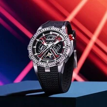 New Arrival Men's Hollow Out Mechanical Watch With Rubber Strap, Stylish Gift For Men - Blue - View 4