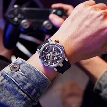 New Arrival Men's Hollow Out Mechanical Watch With Rubber Strap, Stylish Gift For Men - Blue - View 1