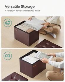 SONGMICS Small Folding Storage Ottoman, Foot Rest Stool, Cube Footrest, Synthetic Leather, 12.2 X 16.1 X 12.2 Inches, 286 Lb Capacity, For Living Room, Bedroom, Dorm - 棕色 - 查看 3