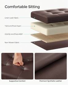 SONGMICS Small Folding Storage Ottoman, Foot Rest Stool, Cube Footrest, Synthetic Leather, 12.2 X 16.1 X 12.2 Inches, 286 Lb Capacity, For Living Room, Bedroom, Dorm - 棕色 - 查看 2