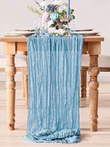 1pc/2pcs Polyester 90*180cm Light Blue Folding Style Table Runner,Festive Birthday Party Decorations Wedding Accessories Holiday Home Party Room Table Decoration Table Cloth Table Runner Table Cover