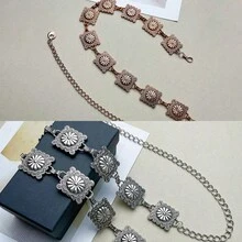 波西米亞風格1入方形鋅合金女士簡約優雅百搭腰帶鏈 - 彩色 - 查看 8