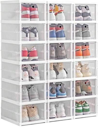 3/6/12 Piezas Cajas Organizadoras Apilables Para Zapatos,Zapatera Organizador Armable Apilable Tenis Tacones Botas