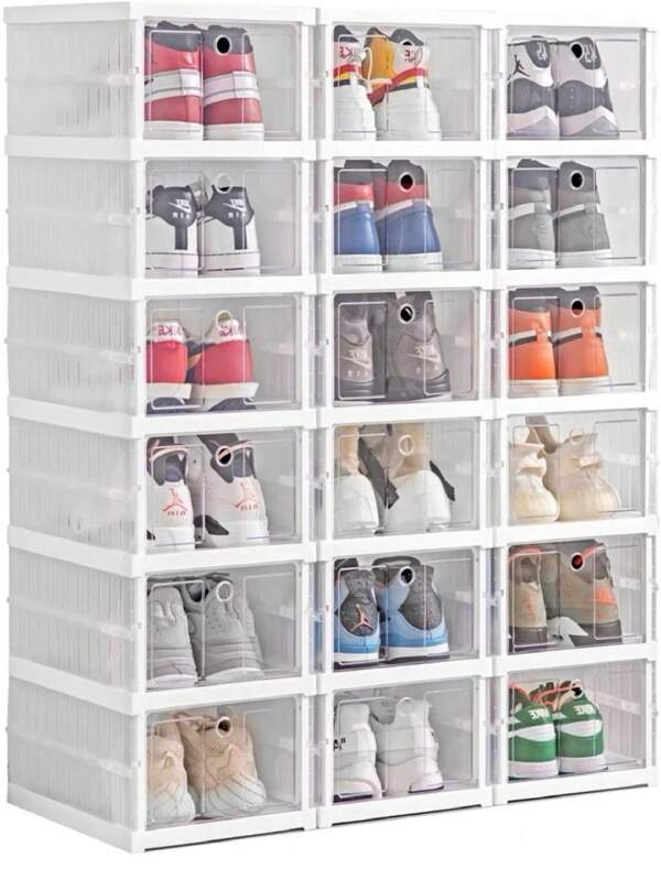3/6/12 Piezas Cajas Organizadoras Apilables Para Zapatos,Zapatera Organizador Armable Apilable Tenis Tacones Botas