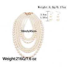 Fashionable Faux Pearl Beaded Multi-Layer Sweater Necklace And Earrings Set - White - View 5