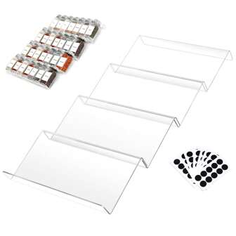 1/4 层透明亚克力香料抽屉整理器，调味罐抽屉插件，厨房调味架托盘，适用于抽屉/台面 1/4 层 - 1 套，带 140 个标签（不含罐子），适合厨房使用，厨房储物用品