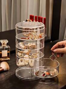 1 pièce Boîte à bijoux transparente rotative en forme de S, boîte de rangement multifonctionnelle pour cosmétiques, organisateur de comptoir de coiffeuse, boîte de rangement pour accessoires, présentoir pour cosmétiques, décoration d'intérieur, décoration de chambre, accessoires de salle de bain, convient pour les bracelets, boucles d'oreilles, bagues, colliers, broches, pinces à cheveux, bandeaux, montres, tampons, etc. Parfait pour les révélations de sexe, les anniversaires, les mariages, les fêtes, le cadeau idéal pour les collègues, les amis et la famille, la rentrée scolaire