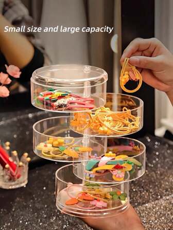 1pc Transparent S Rotatable Jewelry Box, Multifunctional Cosmetic Storage Box, Dressing Table Countertop Organizer, Accessories Storage Box, Cosmetics Display Rack, Home Decor, Room Decor, Bathroom Accessories, Suitable For Bracelets, Earrings, Rings, Necklaces, Brooches, Hair Clips, Headbands, Watches, Puffs,Etc, Gender Reveal Party, Perfect For Birthdays, Weddings, Parties, The Perfect Gift For Colleagues, Friends, And Family, Back To School