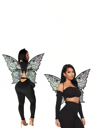 1pc Four-Leaf Gold Foil Butterfly Wings Prop    Suitable For All Kinds Of Holiday  Dress Up Party Bar Cosplay