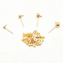 40pcs Stainless Steel Gold Plated Stud Earring Findings With Loop And Ear Nut For Diy Earrings 18K Gold Plated Round Ball Earrings Stud Post With Loop Fit Women DIY Earring Jewelry Making Craft - Ball - View 5