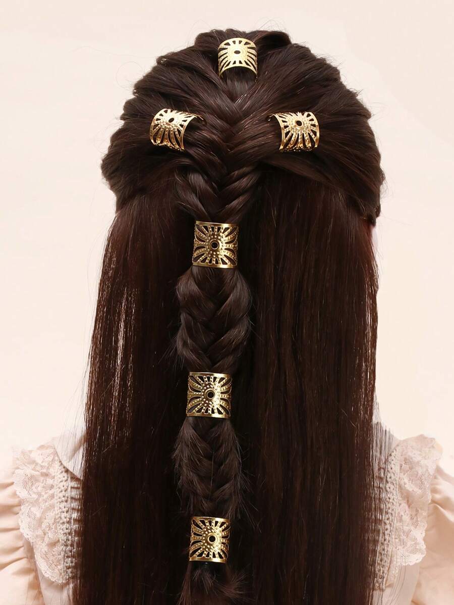 6 件女孩朋克风格金色向日葵发夹，大号银色镂空雕花发饰，适合返校、辫子 - 金色 - 查看 1