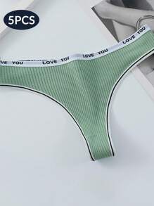 Yoga, pachet de 5 doamne, confortabile și respirabile, elasticitate ridicată, talie cu litere, talie joasă, tanga sport - Multicolor - Vizualizare 4