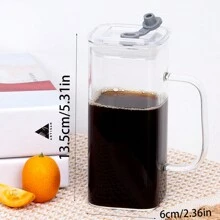 1只吸管杯, 方形玻璃杯, 耐高溫手柄可加熱, 果汁杯, 咖啡杯, 牛奶杯 (隨機杯蓋款式)