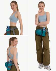 Waterfly Bolsa de cintura corrida desportiva homem mulher com suporte para garrafas bolsa de cintura para correr caminhadas, Preto, Caminhadas, corrida, desporto - Azul Cadete - Ver 6