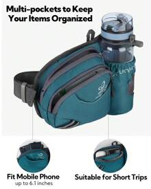 Waterfly Bolsa de cintura corrida desportiva homem mulher com suporte para garrafas bolsa de cintura para correr caminhadas, Preto, Caminhadas, corrida, desporto - Azul Cadete - Ver 4
