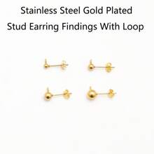 40pcs Stainless Steel Gold Plated Stud Earring Findings With Loop And Ear Nut For Diy Earrings 18K Gold Plated Round Ball Earrings Stud Post With Loop Fit Women DIY Earring Jewelry Making Craft - Ball - View 2