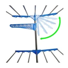 Varal De Roupa Retratil Articulado Dobravel Vertical C/ Roda - Prata e Azul - Visão 5