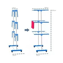 Varal De Roupa Retratil Articulado Dobravel Vertical C/ Roda - Prata e Azul - Visão 3