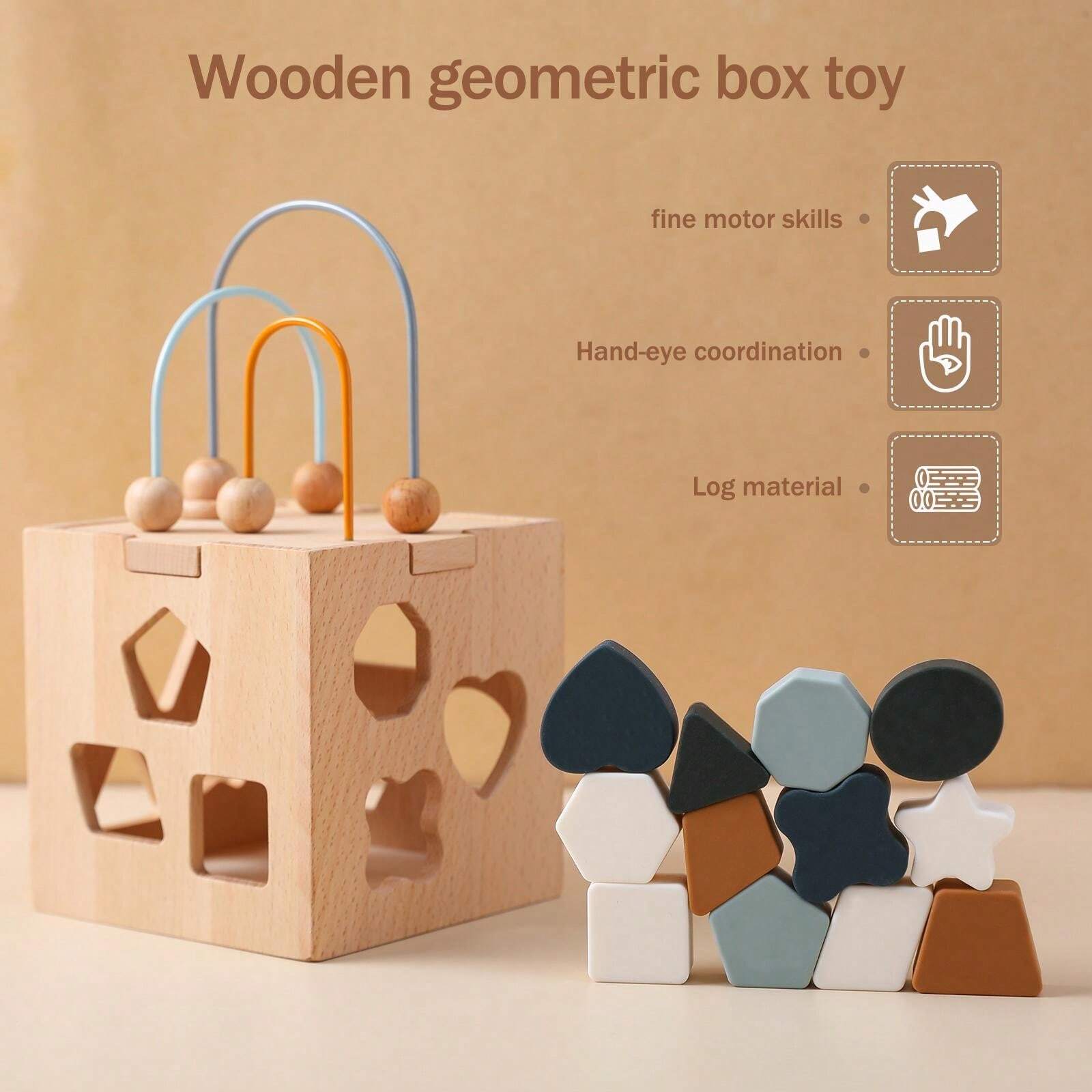Unisex Baby Wooden Geometric Shape Puzzle Toy, Matching And Sorting