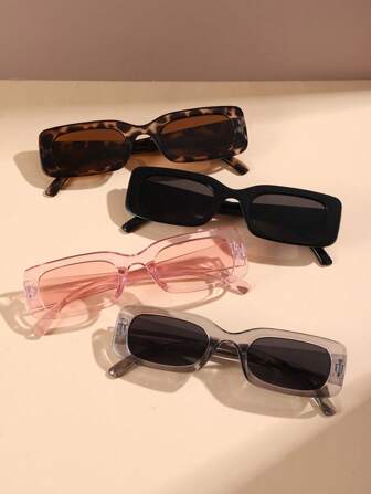 4 件 Y2K 方形框架可爱复古沙滩时尚眼镜，男女皆宜，适合夏季海滩度假、户外、旅行