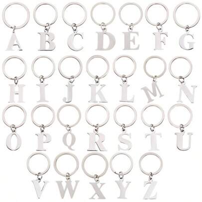 1pc Unisex A-Z Letter Stainless Steel Keychain Simple Letter Keyring Gift For Friend, Luggage Pendant School Supplies Teacher Gifts Back To School Teacher Accessories