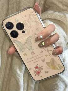 Funda de teléfono transparente con estampado de mariposas y flores - Blanco - Ver 4