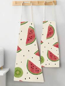1 Pieza Mandil Con Estampado De Frutas (cereza, Sandía, Naranja) Para Uso En Cocina Y Hogar - Negro - Ver 3
