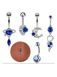 5pcs Dangle Belly Button Rings Cute Pink Heart Stainless Steel Belly Piercing Jewelry  Resever Rings For Women Navel Piercing Jewelry - Belly ring - View 11