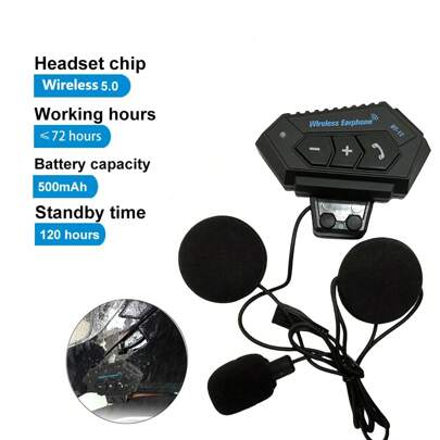 Casco de moto con juego de manos libres inalámbrico Bluetooth 5.0, auriculares estéreo antiinterferencias resistentes al agua, reproductor de música con altavoz